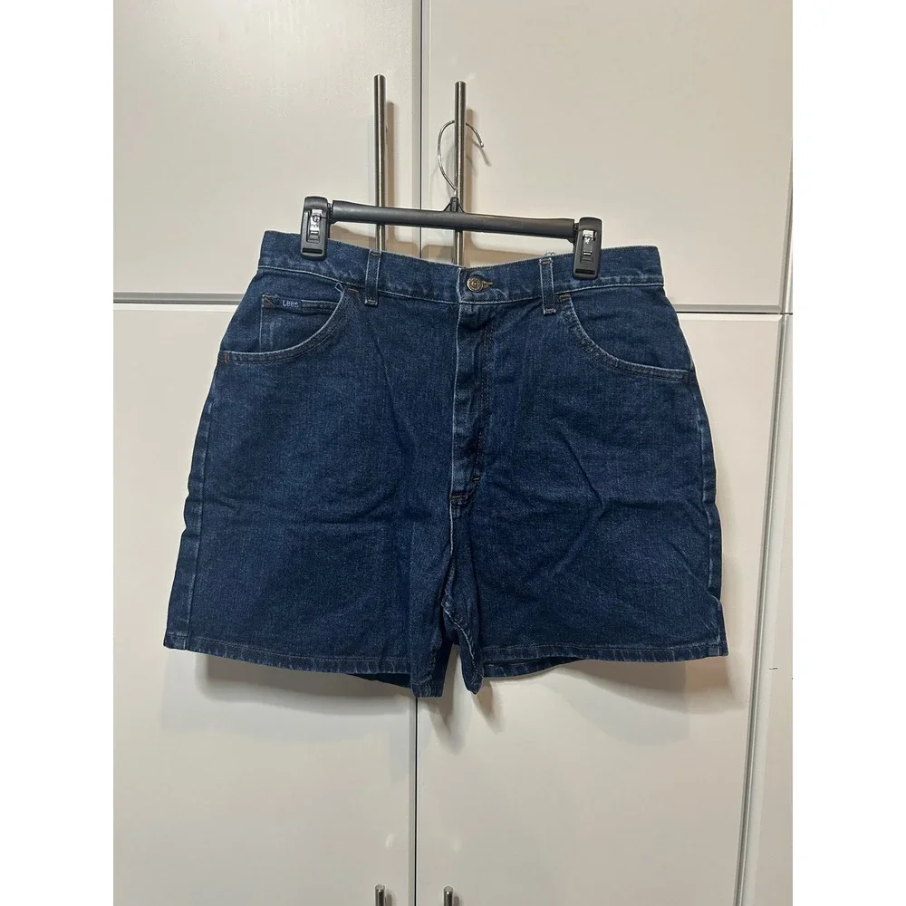 Vintage Lee High Waisted Denim Shorts Dark Wash Made in USA 16 MED Indigo Cotton